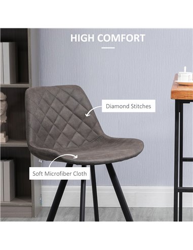HOMCOM Set of 2 Bar Chair, Bar Stools w/ Vintage Microfiber Cloth Tub Seats Padded, Steel Frame Footrest, Home Kitchen Chair, Da