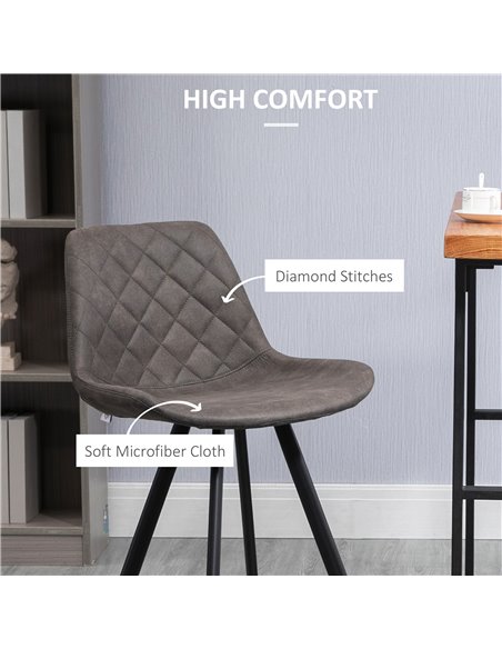 HOMCOM Set of 2 Bar Chair, Bar Stools w/ Vintage Microfiber Cloth Tub Seats Padded, Steel Frame Footrest, Home Kitchen Chair, Da - pic 88962 | FastDaddyshop