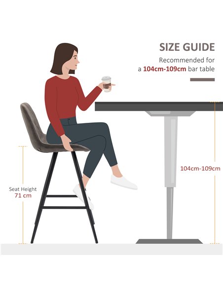 HOMCOM Set of 2 Bar Chair, Bar Stools w/ Vintage Microfiber Cloth Tub Seats Padded, Steel Frame Footrest, Home Kitchen Chair, Da - pic 88964 | FastDaddyshop