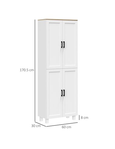 HOMCOM Freestanding Kitchen Cupboard, 4-Door Storage Cabinet Organizer with Adjustable Shelves, 170cm, White 835-925V80WT