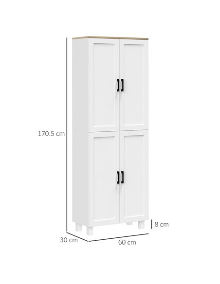 HOMCOM Freestanding Kitchen Cupboard, 4-Door Storage Cabinet Organizer with Adjustable Shelves, 170cm, White 835-925V80WT - pic 88978 | FastDaddyshop