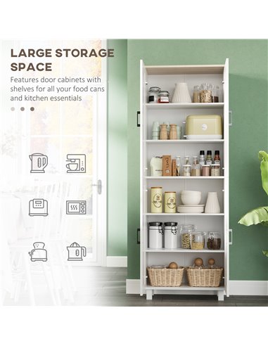HOMCOM Freestanding Kitchen Cupboard, 4-Door Storage Cabinet Organizer with Adjustable Shelves, 170cm, White 835-925V80WT