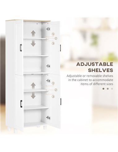 HOMCOM Freestanding Kitchen Cupboard, 4-Door Storage Cabinet Organizer with Adjustable Shelves, 170cm, White 835-925V80WT
