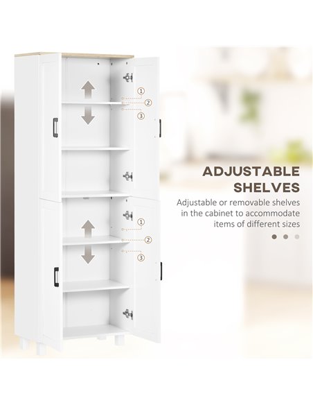 HOMCOM Freestanding Kitchen Cupboard, 4-Door Storage Cabinet Organizer with Adjustable Shelves, 170cm, White 835-925V80WT - pic 88980 | FastDaddyshop