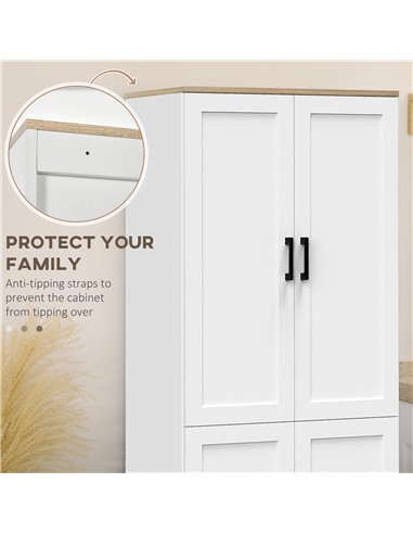 HOMCOM Freestanding Kitchen Cupboard, 4-Door Storage Cabinet Organizer with Adjustable Shelves, 170cm, White 835-925V80WT
