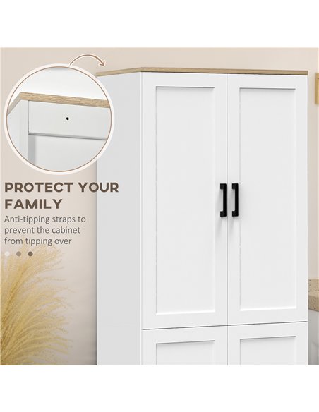 HOMCOM Freestanding Kitchen Cupboard, 4-Door Storage Cabinet Organizer with Adjustable Shelves, 170cm, White 835-925V80WT - pic 88981 | FastDaddyshop