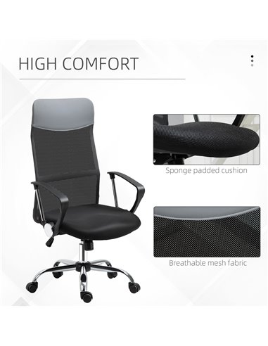 HOMCOM Ergonomic Office Chair Mesh Chair with Adjustable Height Tilt Function Black