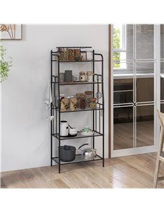 HOMCOM 5-Tier Kitchen Storage Unit, Microwave Stand w/ 5 Mesh Open Shelves & 4 Hooks, Modern Coffee Bar Station w/ Steel Frame f 2