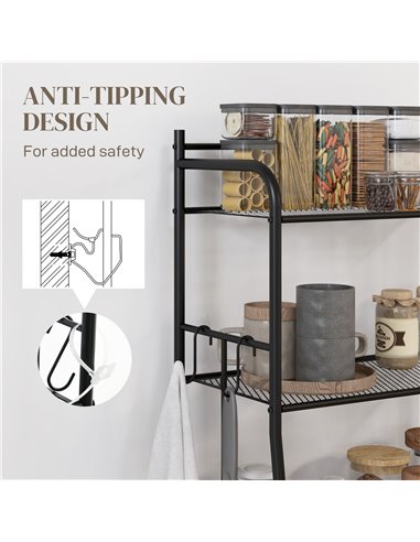 HOMCOM 5-Tier Kitchen Storage Unit, Microwave Stand w/ 5 Mesh Open Shelves & 4 Hooks, Modern Coffee Bar Station w/ Steel Frame f