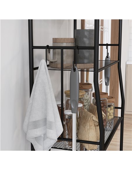 HOMCOM 5-Tier Kitchen Storage Unit, Microwave Stand w/ 5 Mesh Open Shelves & 4 Hooks, Modern Coffee Bar Station w/ Steel Frame f - pic 89045 | FastDaddyshop