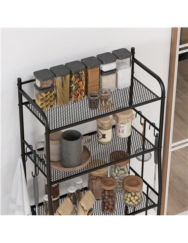 HOMCOM 5-Tier Kitchen Storage Unit, Microwave Stand w/ 5 Mesh Open Shelves & 4 Hooks, Modern Coffee Bar Station w/ Steel Frame f