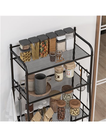 HOMCOM 5-Tier Kitchen Storage Unit, Microwave Stand w/ 5 Mesh Open Shelves & 4 Hooks, Modern Coffee Bar Station w/ Steel Frame f - pic 89046 | FastDaddyshop