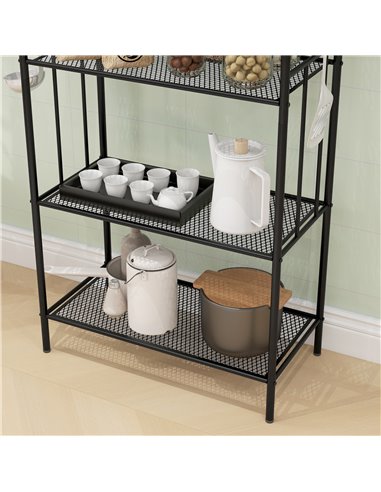 HOMCOM 5-Tier Kitchen Storage Unit, Microwave Stand w/ 5 Mesh Open Shelves & 4 Hooks, Modern Coffee Bar Station w/ Steel Frame f