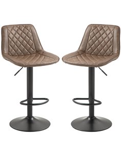 HOMCOM Bar Stools Set of 2, Retro Adjustable Kitchen Stool, Swivel PU Leather Upholstered Bar Chairs w/ Back, Footrest & Steel B