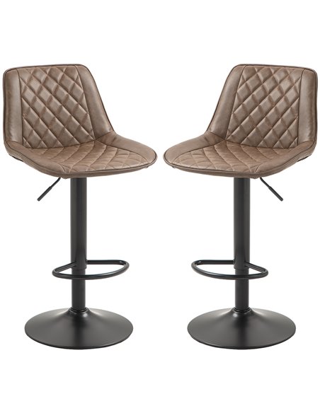 HOMCOM Bar Stools Set of 2, Retro Adjustable Kitchen Stool, Swivel PU Leather Upholstered Bar Chairs w/ Back, Footrest & Steel B - pic 89048 | FastDaddyshop