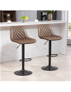 HOMCOM Bar Stools Set of 2, Retro Adjustable Kitchen Stool, Swivel PU Leather Upholstered Bar Chairs w/ Back, Footrest & Steel B 2