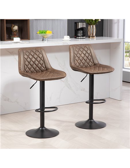 HOMCOM Bar Stools Set of 2, Retro Adjustable Kitchen Stool, Swivel PU Leather Upholstered Bar Chairs w/ Back, Footrest & Steel B - pic 89049 | FastDaddyshop