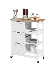 HOMCOM Rolling Kitchen Island Cart, Bar Serving Cart, Compact Trolley on Wheels with Wood Top, Shelves & Drawers for Home Dining