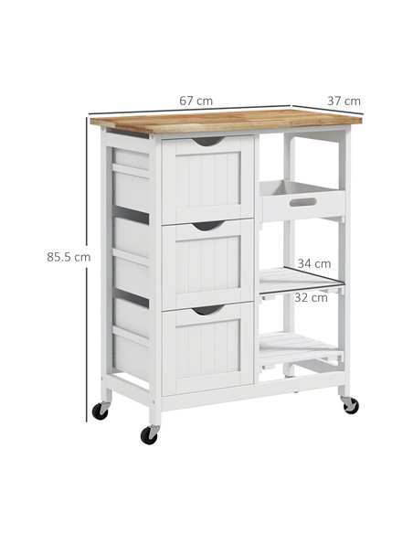 HOMCOM Rolling Kitchen Island Cart, Bar Serving Cart, Compact Trolley on Wheels with Wood Top, Shelves & Drawers for Home Dining - pic 89059 | FastDaddyshop