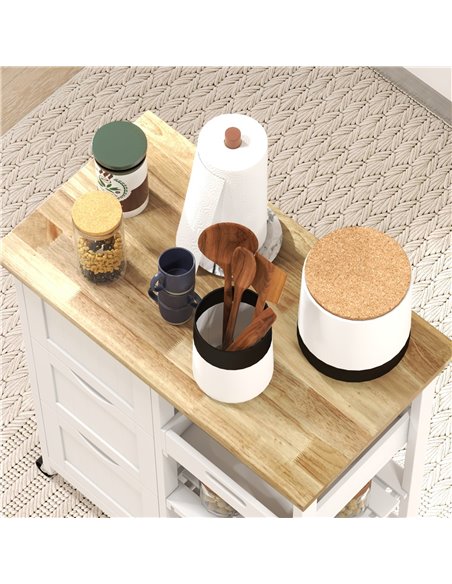 HOMCOM Rolling Kitchen Island Cart, Bar Serving Cart, Compact Trolley on Wheels with Wood Top, Shelves & Drawers for Home Dining - pic 89064 | FastDaddyshop