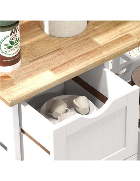 HOMCOM Rolling Kitchen Island Cart, Bar Serving Cart, Compact Trolley on Wheels with Wood Top, Shelves & Drawers for Home Dining - pic 89065 | FastDaddyshop