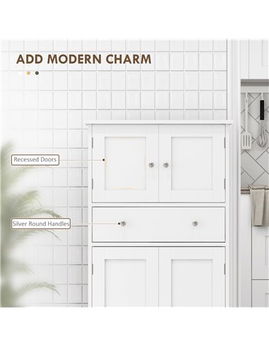 HOMCOM Kitchen Cupboard, Modern Freestanding Kitchen Storage Cabinet with Doors and Shelves, Kitchen Cabinet with Drawer and Adj