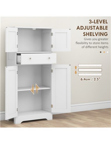 HOMCOM Kitchen Cupboard, Modern Freestanding Kitchen Storage Cabinet with Doors and Shelves, Kitchen Cabinet with Drawer and Adj