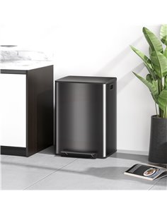 HOMCOM Dual Kitchen Bin, 2 x 30L Double Bin for Recycling and Waste, Stainless Steel Pedal Bin w/ Soft-Close Lid, Removable Inne 2