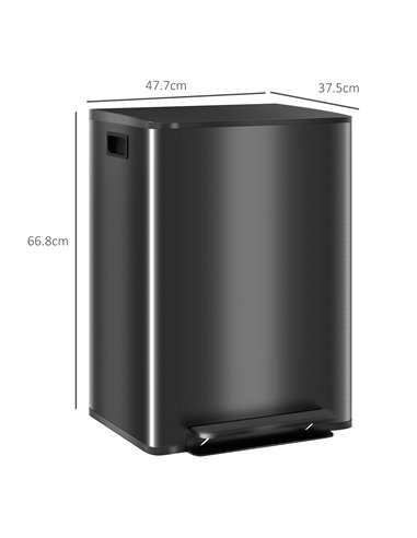 HOMCOM Dual Kitchen Bin, 2 x 30L Double Bin for Recycling and Waste, Stainless Steel Pedal Bin w/ Soft-Close Lid, Removable Inne