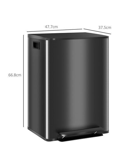 HOMCOM Dual Kitchen Bin, 2 x 30L Double Bin for Recycling and Waste, Stainless Steel Pedal Bin w/ Soft-Close Lid, Removable Inne - pic 89077 | FastDaddyshop