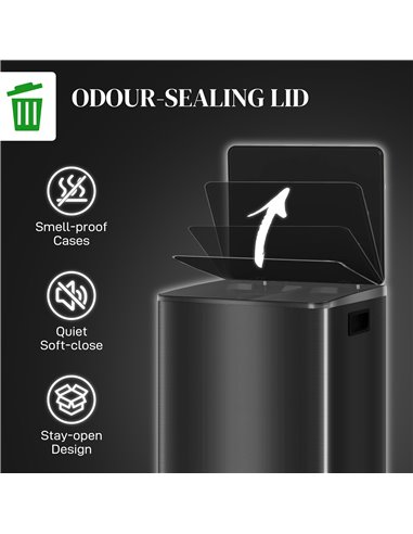HOMCOM Dual Kitchen Bin, 2 x 30L Double Bin for Recycling and Waste, Stainless Steel Pedal Bin w/ Soft-Close Lid, Removable Inne