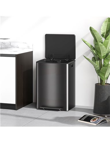 HOMCOM Dual Kitchen Bin, 2 x 30L Double Bin for Recycling and Waste, Stainless Steel Pedal Bin w/ Soft-Close Lid, Removable Inne