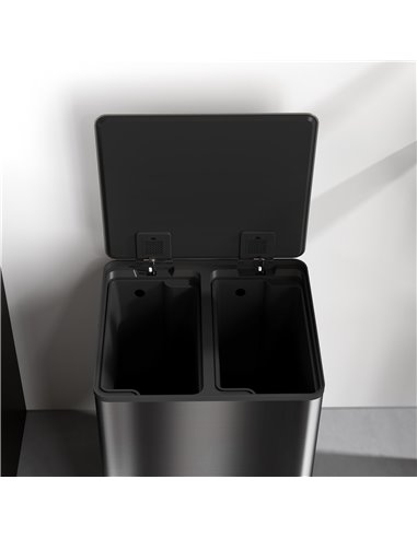 HOMCOM Dual Kitchen Bin, 2 x 30L Double Bin for Recycling and Waste, Stainless Steel Pedal Bin w/ Soft-Close Lid, Removable Inne