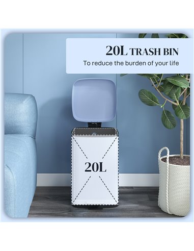 HOMCOM 20 Litre Pedal Bin, Fingerprint Proof Kitchen Bin with Soft-close Lid, Metal Rubbish Bin with Foot Pedal and Removable In