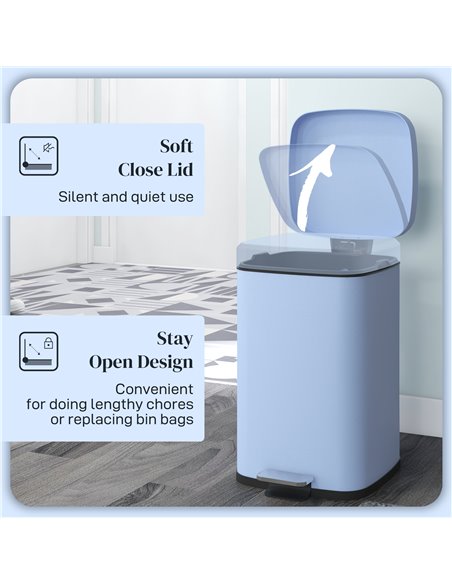 HOMCOM 20 Litre Pedal Bin, Fingerprint Proof Kitchen Bin with Soft-close Lid, Metal Rubbish Bin with Foot Pedal and Removable In - pic 89088 | FastDaddyshop