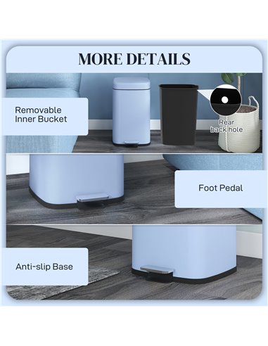 HOMCOM 20 Litre Pedal Bin, Fingerprint Proof Kitchen Bin with Soft-close Lid, Metal Rubbish Bin with Foot Pedal and Removable In