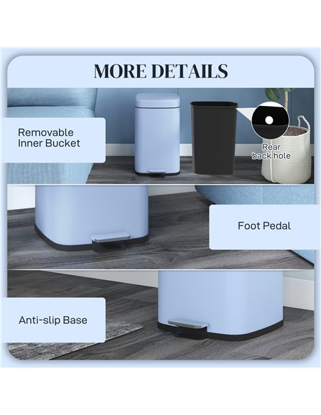 HOMCOM 20 Litre Pedal Bin, Fingerprint Proof Kitchen Bin with Soft-close Lid, Metal Rubbish Bin with Foot Pedal and Removable In - pic 89090 | FastDaddyshop