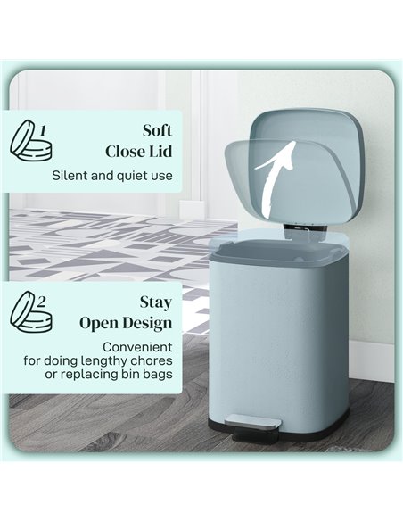 HOMCOM 12 Litre Pedal Bin, Fingerprint Proof Kitchen Bin, Metal Rubbish Bin w/ Soft-close Lid, Foot Pedal & Removable Inner Buck - pic 89097 | FastDaddyshop