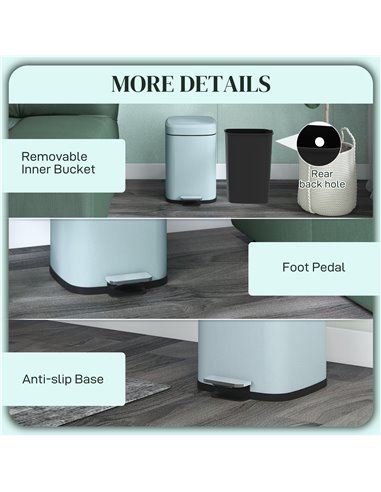 HOMCOM 12 Litre Pedal Bin, Fingerprint Proof Kitchen Bin, Metal Rubbish Bin w/ Soft-close Lid, Foot Pedal & Removable Inner Buck
