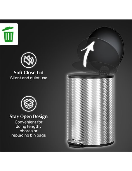 HOMCOM 20 Litre Kitchen Bin, Stainless Steel Pedal Bin with Soft-Close Lid, Fingerprint Proof Cylindrical Rubbish Bin w/ Foot Pe - pic 89107 | FastDaddyshop