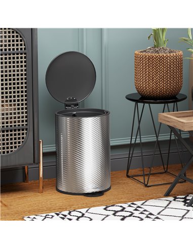 HOMCOM 20 Litre Kitchen Bin, Stainless Steel Pedal Bin with Soft-Close Lid, Fingerprint Proof Cylindrical Rubbish Bin w/ Foot Pe