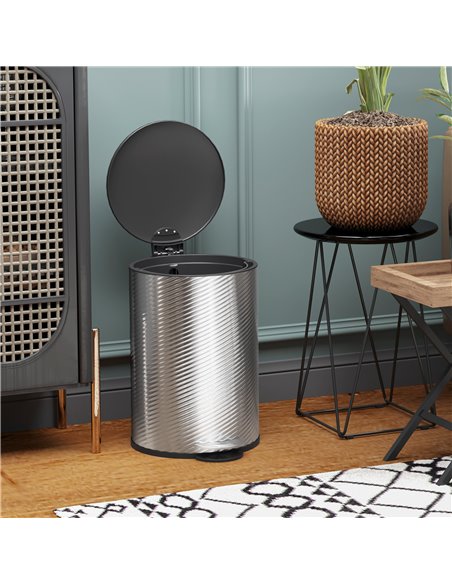 HOMCOM 20 Litre Kitchen Bin, Stainless Steel Pedal Bin with Soft-Close Lid, Fingerprint Proof Cylindrical Rubbish Bin w/ Foot Pe - pic 89110 | FastDaddyshop