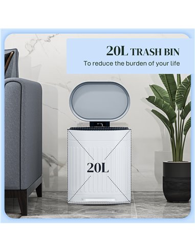 HOMCOM 20 Litre Pedal Bin, Fingerprint Proof Kitchen Bin with Soft-close Lid, Metal Rubbish Bin with Foot Pedal and Removable In