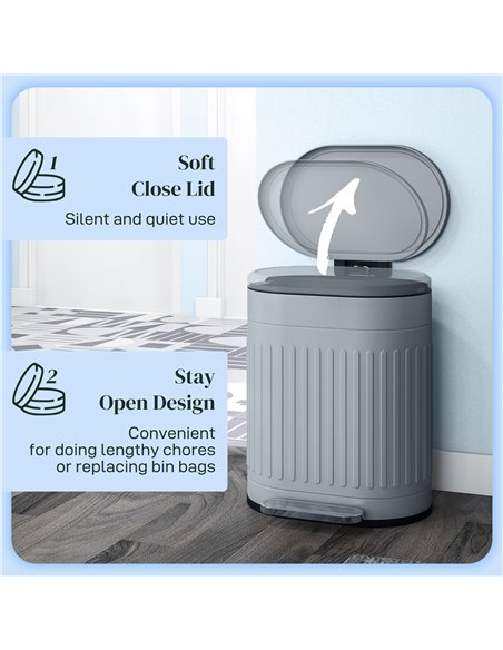 HOMCOM 20 Litre Pedal Bin, Fingerprint Proof Kitchen Bin with Soft-close Lid, Metal Rubbish Bin with Foot Pedal and Removable In - pic 89115 | FastDaddyshop