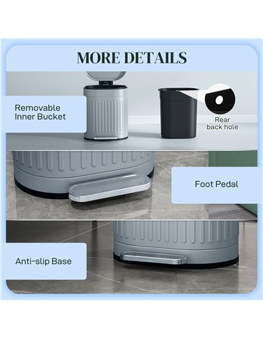 HOMCOM 20 Litre Pedal Bin, Fingerprint Proof Kitchen Bin with Soft-close Lid, Metal Rubbish Bin with Foot Pedal and Removable In