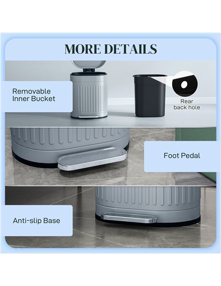 HOMCOM 20 Litre Pedal Bin, Fingerprint Proof Kitchen Bin with Soft-close Lid, Metal Rubbish Bin with Foot Pedal and Removable In - pic 89117 | FastDaddyshop
