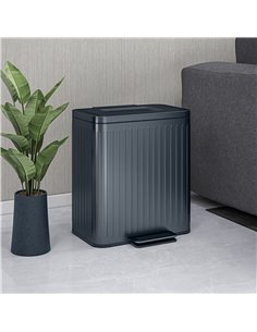 HOMCOM Dual Kitchen Bin, 2 x 20L Double Bin for Recycling and Waste, Fingerprint-proof Pedal Bin with Soft-Close Lid, Removable  2
