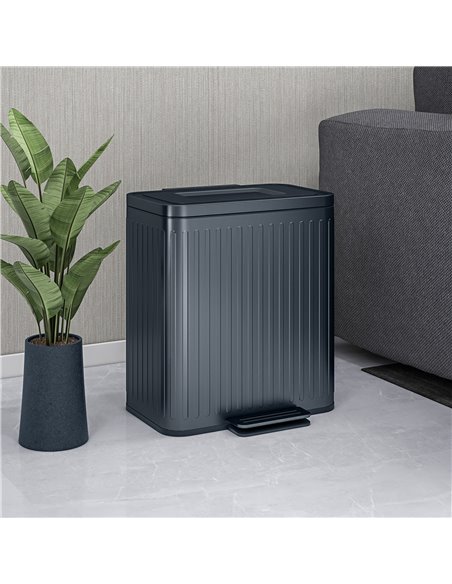 HOMCOM Dual Kitchen Bin, 2 x 20L Double Bin for Recycling and Waste, Fingerprint-proof Pedal Bin with Soft-Close Lid, Removable  - pic 89121 | FastDaddyshop