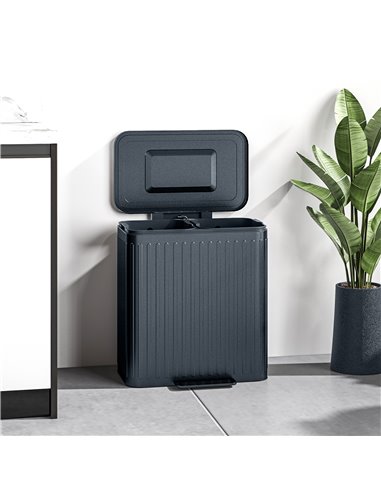 HOMCOM Dual Kitchen Bin, 2 x 20L Double Bin for Recycling and Waste, Fingerprint-proof Pedal Bin with Soft-Close Lid, Removable 