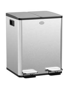 HOMCOM 2 x 20L Pedal Bin, Steel Dual Kitchen Bin with Soft Close Lid, Removable Inner Buckets, Fingerprint-Proof, Silver 851-033
